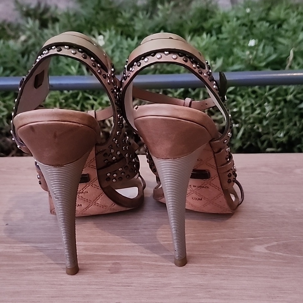 Brown Leather Studded L.A.M.B. Made in Brazil High Heel Sandals Size 6.5 - Picture 6 of 13